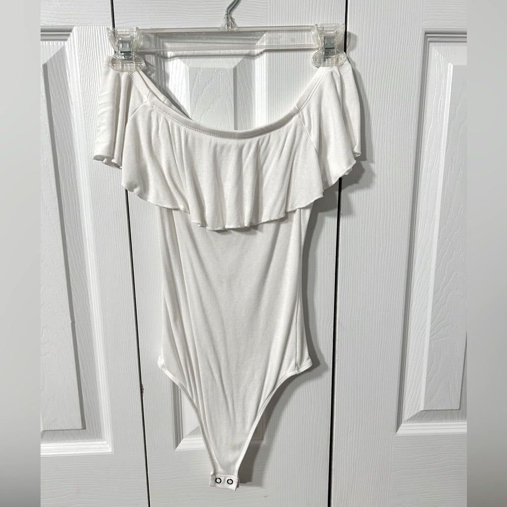 Express White Ruffle Bodysuit